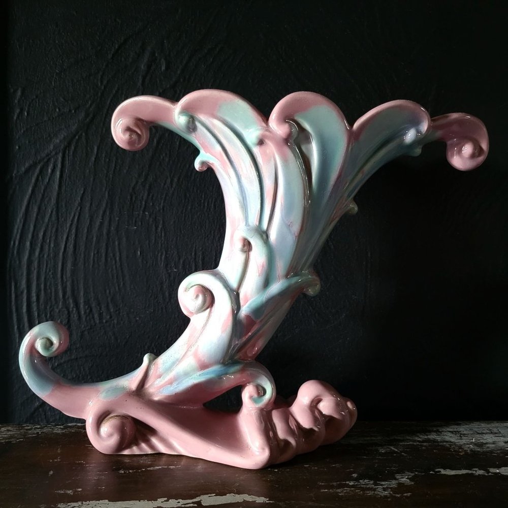 Vintage Royal Haeger Vase, MCM Cornucopia, Pink and Blue Royal Haeger